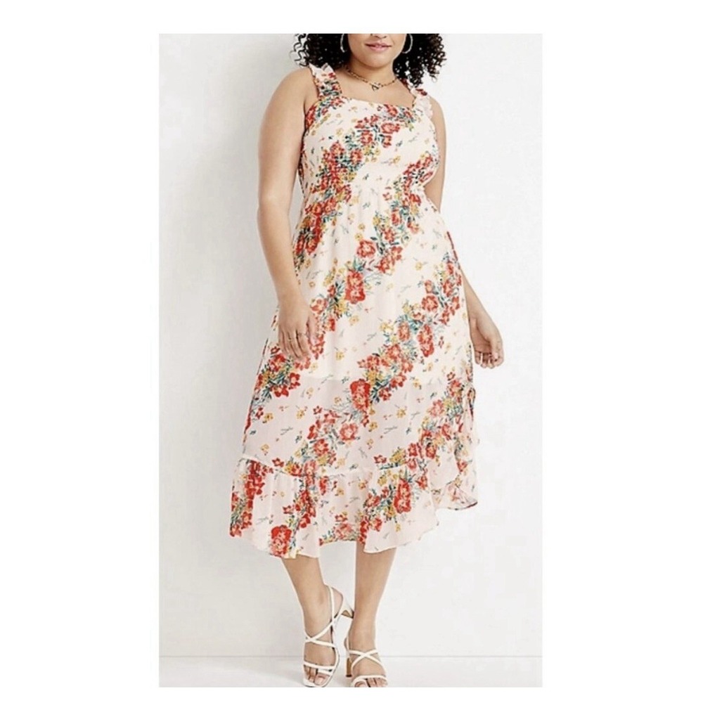 maurices Smocked Floral Tiered Ruffle Midi Dress Sz XXL Women's‎